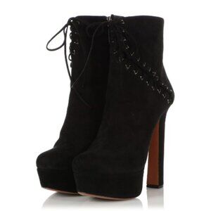 ALAIA Black Suede Lace Up Corset Platform high heel Ankle Booties + dust bag 39